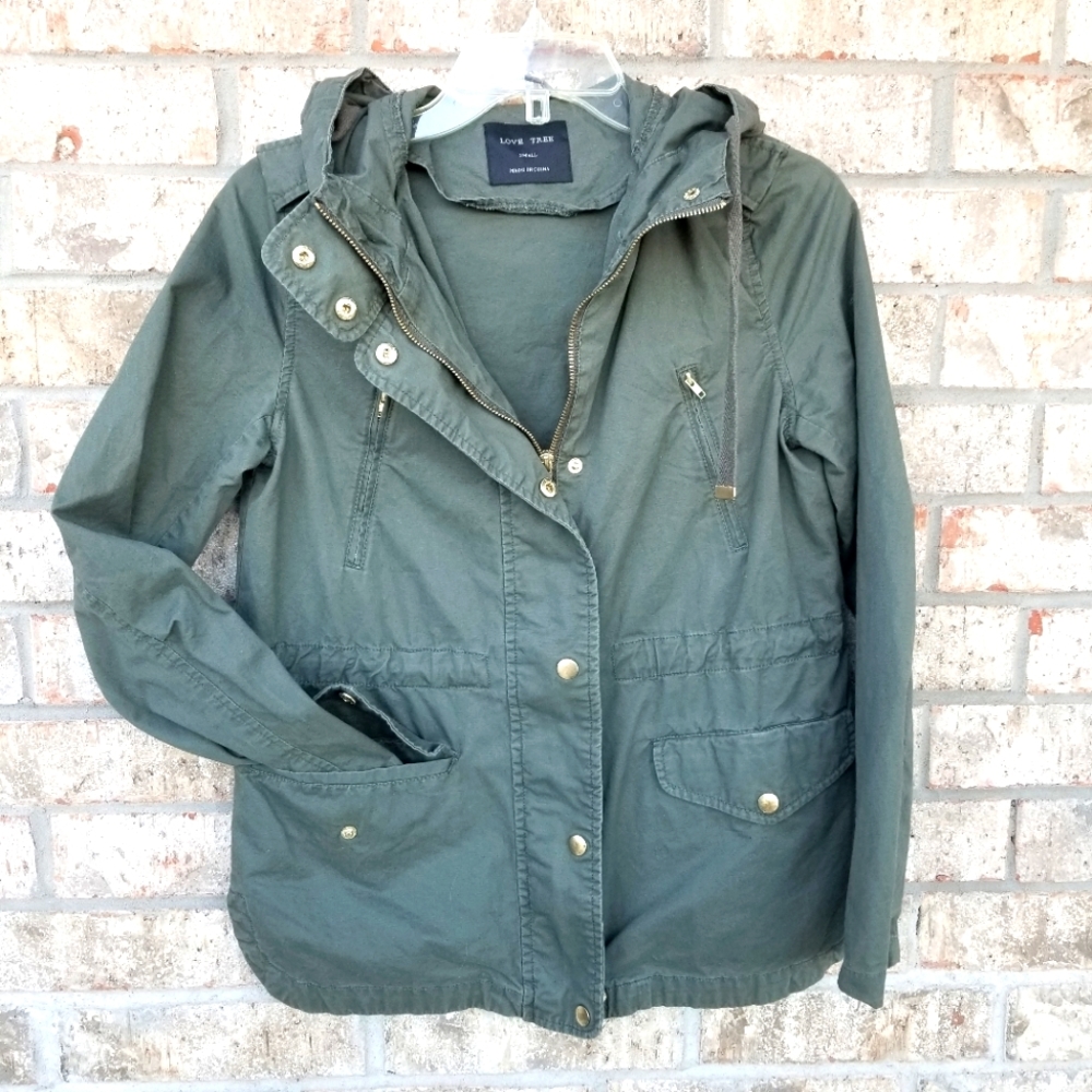 Love Tree Olive Utility Military Army Jacket (Womens Small)
